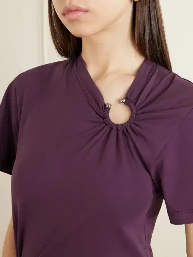 Rabanne Embellished Gathered Cut-out Cotton-blend Jersey Mini Dress | Thumbnail 4
