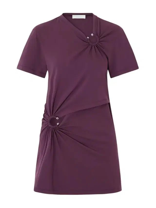Embellished Gathered Cut-out Cotton-blend Jersey Mini Dress