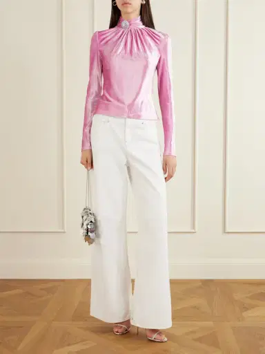 Rabanne Crystal-embellished Gathered Velvet Turtleneck Blouse | Thumbnail 2