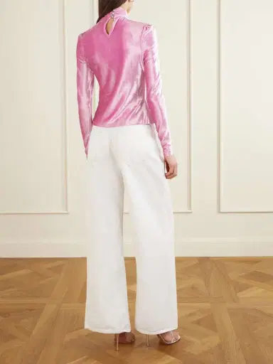 Rabanne Crystal-embellished Gathered Velvet Turtleneck Blouse | Thumbnail 4