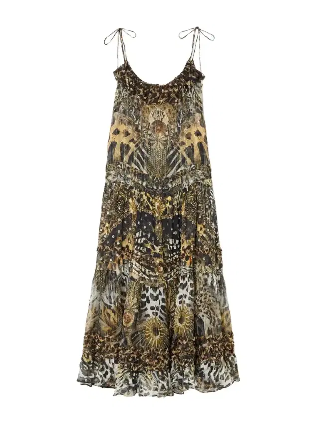 Ruffled Tiered Leopard-print Embellished Fil Coupé Midi Dress
