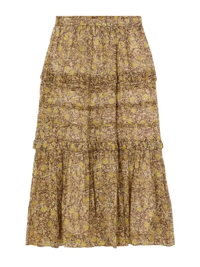 Volomia Floral-print Tiered Cotton Midi Skirt