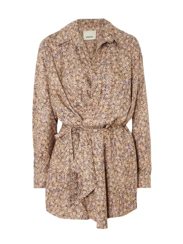 Harmony Floral-print Satin-jacquard Wrap Mini Shirt Dress