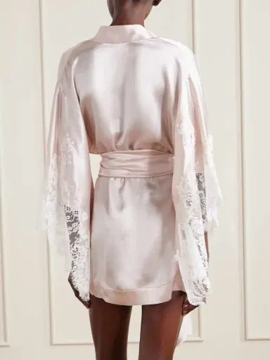 Carine Gilson Belted Lace-trimmed Silk-satin Robe | Thumbnail 3 Carine Gilson Belted Lace-trimmed Silk-satin Robe | Thumbnail 3