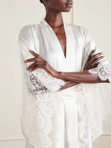 Carine Gilson Belted Lace-trimmed Silk-satin Kimono | Thumbnail 4 Carine Gilson Belted Lace-trimmed Silk-satin Kimono | Thumbnail 4