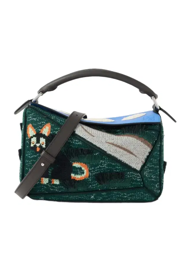 + Luis Wain Puzzle Futurist Cat Appliquéd Leather And Knitted Shoulder Bag