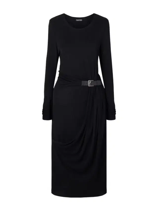 Belted Draped Jersey Midi Dress