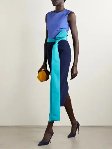 Carolina Herrera Belted Faille And Crepe Midi Dress | Thumbnail 2 Carolina Herrera Belted Faille And Crepe Midi Dress | Thumbnail 2