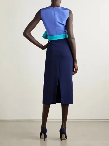 Carolina Herrera Belted Faille And Crepe Midi Dress | Thumbnail 3 Carolina Herrera Belted Faille And Crepe Midi Dress | Thumbnail 3