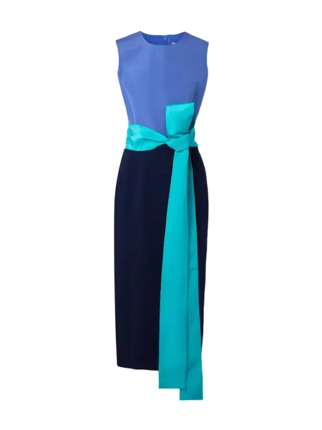 Belted Faille And Crepe Midi Dress