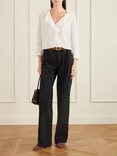 DÔEN Huguette Ruffled Pleated Lace-trimmed Organic Cotton Blouse | Thumbnail 2 DÔEN Huguette Ruffled Pleated Lace-trimmed Organic Cotton Blouse | Thumbnail 2