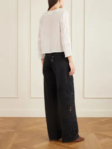DÔEN Huguette Ruffled Pleated Lace-trimmed Organic Cotton Blouse | Thumbnail 4 DÔEN Huguette Ruffled Pleated Lace-trimmed Organic Cotton Blouse | Thumbnail 4