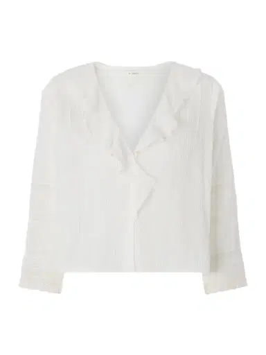 DÔEN Huguette Ruffled Pleated Lace-trimmed Organic Cotton Blouse | Thumbnail 1 DÔEN Huguette Ruffled Pleated Lace-trimmed Organic Cotton Blouse | Thumbnail 1