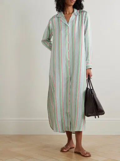 Comme Si Striped Silk-twill Midi Shirt-dress | Thumbnail 2 Comme Si Striped Silk-twill Midi Shirt-dress | Thumbnail 2
