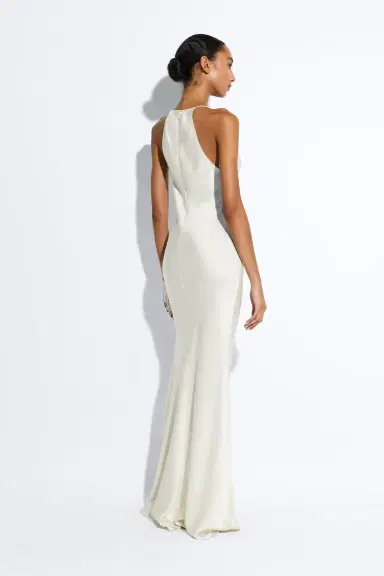 Lapointe Satin Halter Gown With Feathers | Thumbnail 2