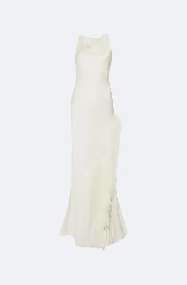 Lapointe Satin Halter Gown With Feathers | Thumbnail 3