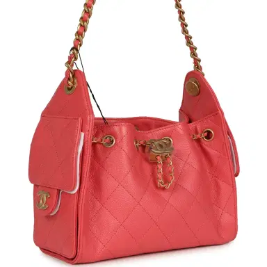 Chanel Chanel Mini 25 Hobo Bag Coral Pink Caviar Antique Gold Hardware | Thumbnail 2