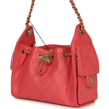 Chanel Chanel Mini 25 Hobo Bag Coral Pink Caviar Antique Gold Hardware | Thumbnail 3