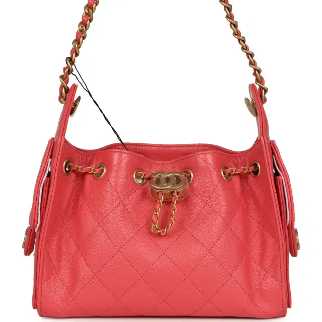 Chanel Chanel Mini 25 Hobo Bag Coral Pink Caviar Antique Gold Hardware