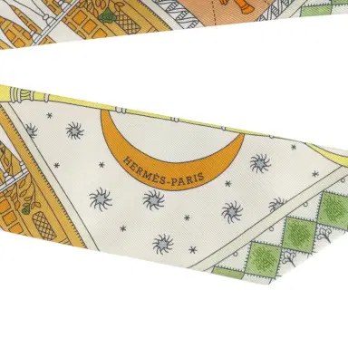 HERMÈS Hermes "Objets De Curiosite" Gris Bleute, Miel Multi Silk Twilly Pair | Thumbnail 3