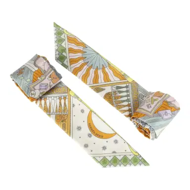 HERMÈS Hermes "Objets De Curiosite" Gris Bleute, Miel Multi Silk Twilly Pair | Thumbnail 4