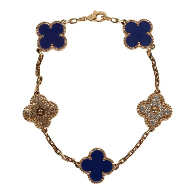 Van Cleef & Arpels Van Cleef & Arpels Limited Edition "Vendome" Vintage Alhambra Diamond Bracelet and Blue Sevres Porcelain