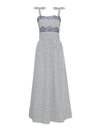 Loretta Caponi Sabine Lace-Trimmed Cotton Midi Dress | Thumbnail 1 Loretta Caponi Sabine Lace-Trimmed Cotton Midi Dress | Thumbnail 1