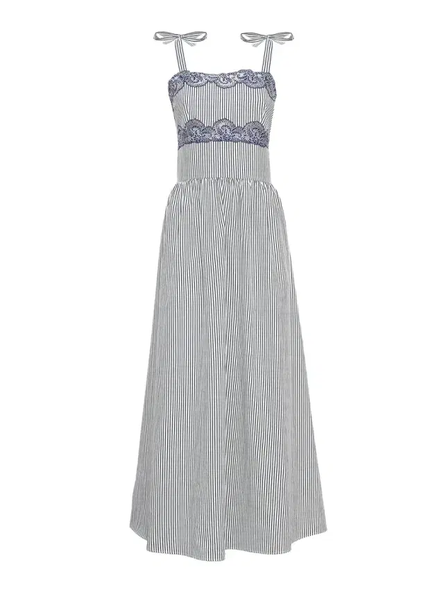 Sabine Lace-Trimmed Cotton Midi Dress