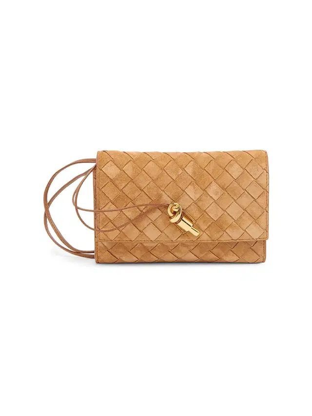 Bottega Veneta Women's Andiamo Intrecciato Suede Pouch - Amber Brass