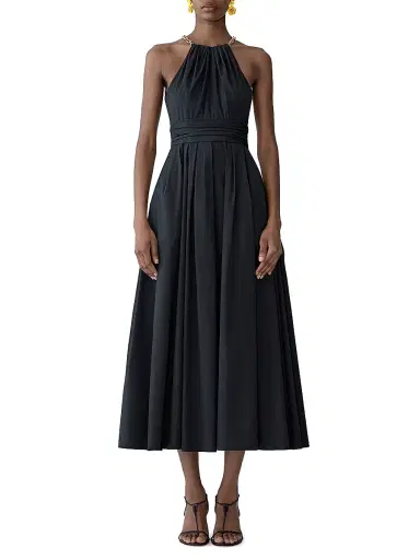 Carolina Herrera Women's Cotton-Blend Halterneck A-Line Midi-Dress - Black - Size 10 | Thumbnail 2