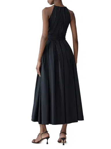 Carolina Herrera Women's Cotton-Blend Halterneck A-Line Midi-Dress - Black - Size 10 | Thumbnail 3