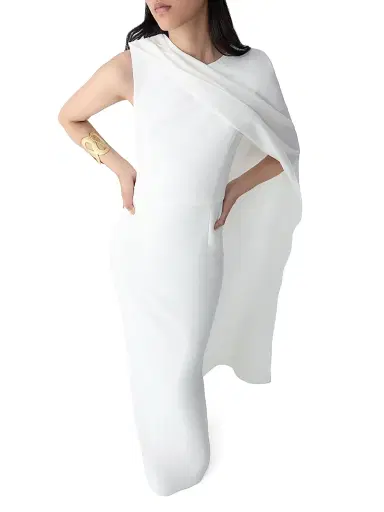 Carolina Herrera Women's Draped One-Shoulder Column Gown - White - Size 8 | Thumbnail 4