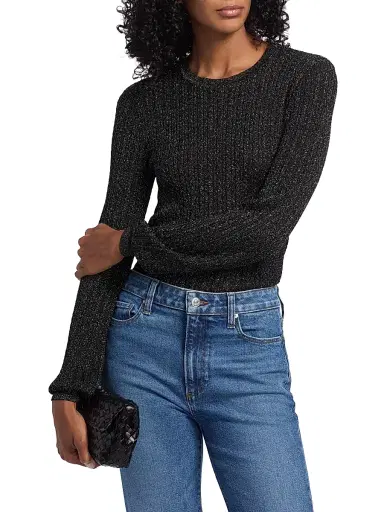 PAIGE Women's Adela Metallic Rib-Knit Sweater - Black | Thumbnail 3