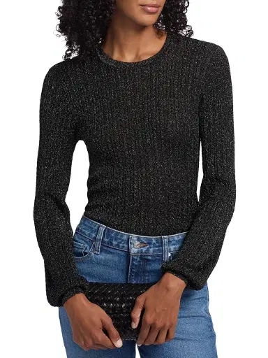 PAIGE Women's Adela Metallic Rib-Knit Sweater - Black | Thumbnail 6