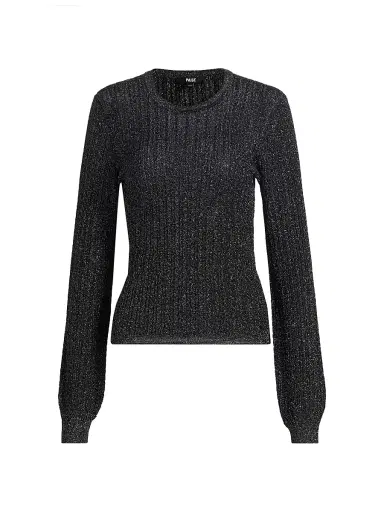 PAIGE Women's Adela Metallic Rib-Knit Sweater - Black | Thumbnail 1