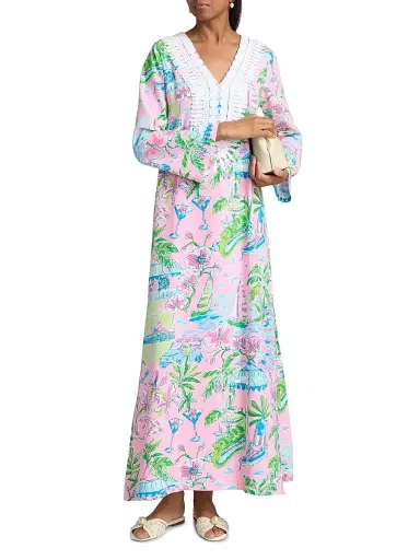 Lilly Pulitzer Women's Ocleppo Maxi Oversized Caftan - Conch Shell Pink - Size 12 | Thumbnail 2 Lilly Pulitzer Women's Ocleppo Maxi Oversized Caftan - Conch Shell Pink - Size 12 | Thumbnail 2