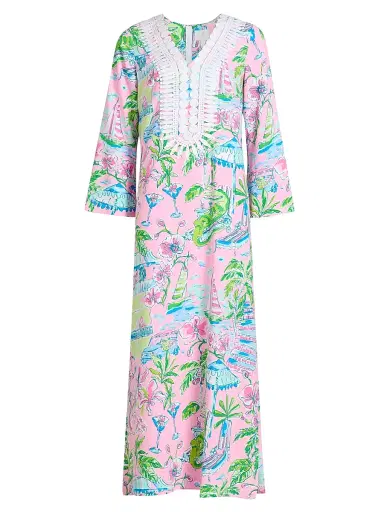 Lilly Pulitzer Women's Ocleppo Maxi Oversized Caftan - Conch Shell Pink - Size 12 | Thumbnail 1 Lilly Pulitzer Women's Ocleppo Maxi Oversized Caftan - Conch Shell Pink - Size 12 | Thumbnail 1