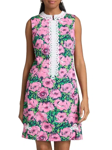 Lilly Pulitzer Women's Cleodora Floral Embroidered Sheath Minidress - Low Tide Navy Florrie - Size 16 | Thumbnail 3