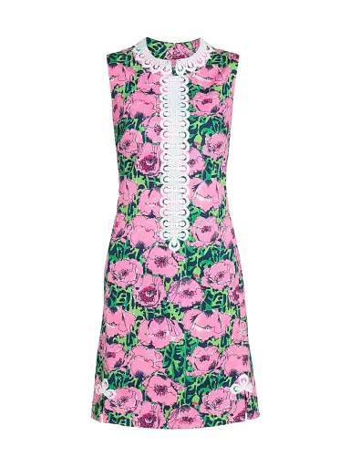 Lilly Pulitzer Women's Cleodora Floral Embroidered Sheath Minidress - Low Tide Navy Florrie - Size 16 | Thumbnail 1