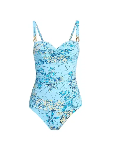 Lilly Pulitzer Women's Solaria Ruched One-Piece Swimsuit - Blue Multi - Size 8 | Thumbnail 1 Lilly Pulitzer Women's Solaria Ruched One-Piece Swimsuit - Blue Multi - Size 8 | Thumbnail 1