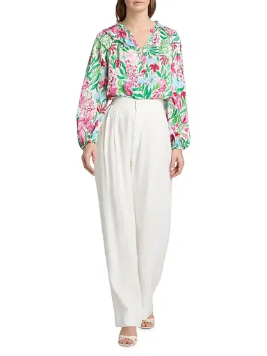 Lilly Pulitzer Women's Japhia Glowing Gardens Printed Long-Sleeve Blouse - Multi Glowing Gardens - Size XL | Thumbnail 2 Lilly Pulitzer Women's Japhia Glowing Gardens Printed Long-Sleeve Blouse - Multi Glowing Gardens - Size XL | Thumbnail 2