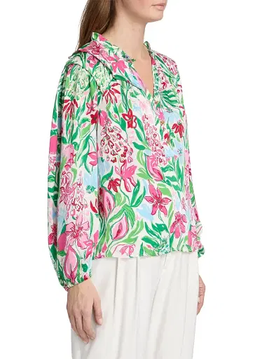 Lilly Pulitzer Women's Japhia Glowing Gardens Printed Long-Sleeve Blouse - Multi Glowing Gardens - Size XL | Thumbnail 4 Lilly Pulitzer Women's Japhia Glowing Gardens Printed Long-Sleeve Blouse - Multi Glowing Gardens - Size XL | Thumbnail 4