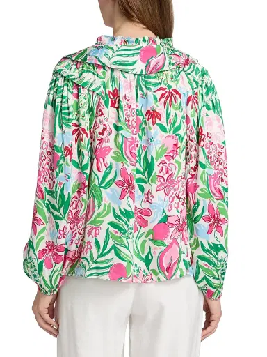 Lilly Pulitzer Women's Japhia Glowing Gardens Printed Long-Sleeve Blouse - Multi Glowing Gardens - Size XL | Thumbnail 5 Lilly Pulitzer Women's Japhia Glowing Gardens Printed Long-Sleeve Blouse - Multi Glowing Gardens - Size XL | Thumbnail 5