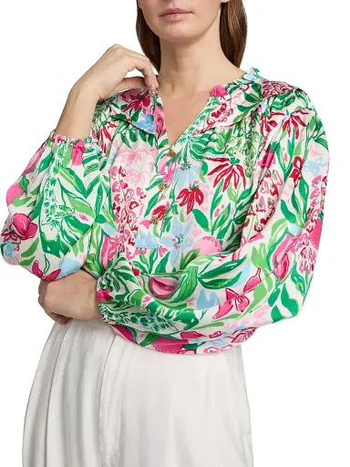 Lilly Pulitzer Women's Japhia Glowing Gardens Printed Long-Sleeve Blouse - Multi Glowing Gardens - Size XL | Thumbnail 6 Lilly Pulitzer Women's Japhia Glowing Gardens Printed Long-Sleeve Blouse - Multi Glowing Gardens - Size XL | Thumbnail 6