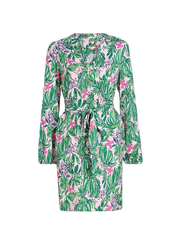 Women's Ensley Floral Tie-Waist Shirtdress - Conch Shell Pink
