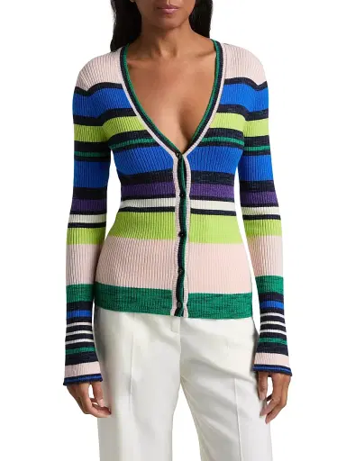 Ramy Brook Women's Emma Merino Wool Cardigan - Ultramarine Stripe | Thumbnail 3 Ramy Brook Women's Emma Merino Wool Cardigan - Ultramarine Stripe | Thumbnail 3