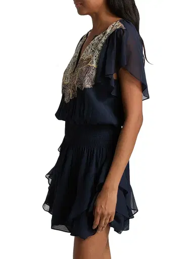 Ramy Brook Women's Ismeria Lace-Trimmed Silk Minidress - Navy | Thumbnail 4 Ramy Brook Women's Ismeria Lace-Trimmed Silk Minidress - Navy | Thumbnail 4
