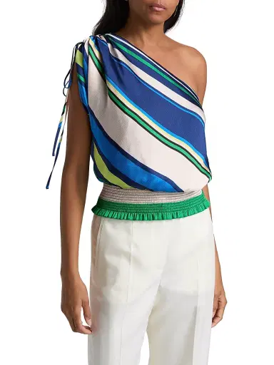 Ramy Brook Women's Delara Striped One-Shoulder Top - Ultramarine Stripe | Thumbnail 3 Ramy Brook Women's Delara Striped One-Shoulder Top - Ultramarine Stripe | Thumbnail 3