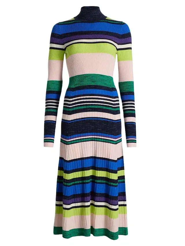 Ramy Brook Women's Monaco Striped Rib-Knit Midi-Dress - Ultramarine Stripe