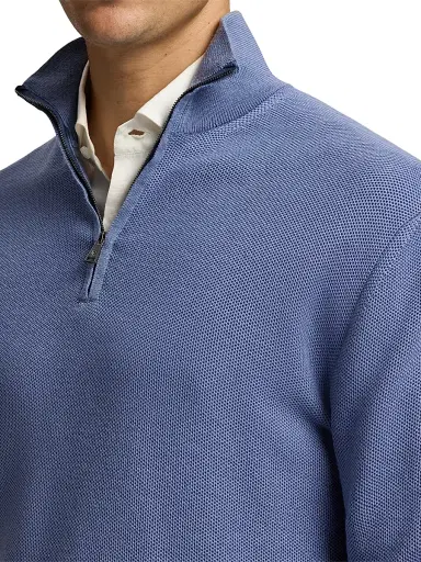 Ralph Lauren Purple Label Men's Piqué-Knit Wool Quarter-Zip Sweater - Soft Blue - Size XXL | Thumbnail 6 Ralph Lauren Purple Label Men's Piqué-Knit Wool Quarter-Zip Sweater - Soft Blue - Size XXL | Thumbnail 6